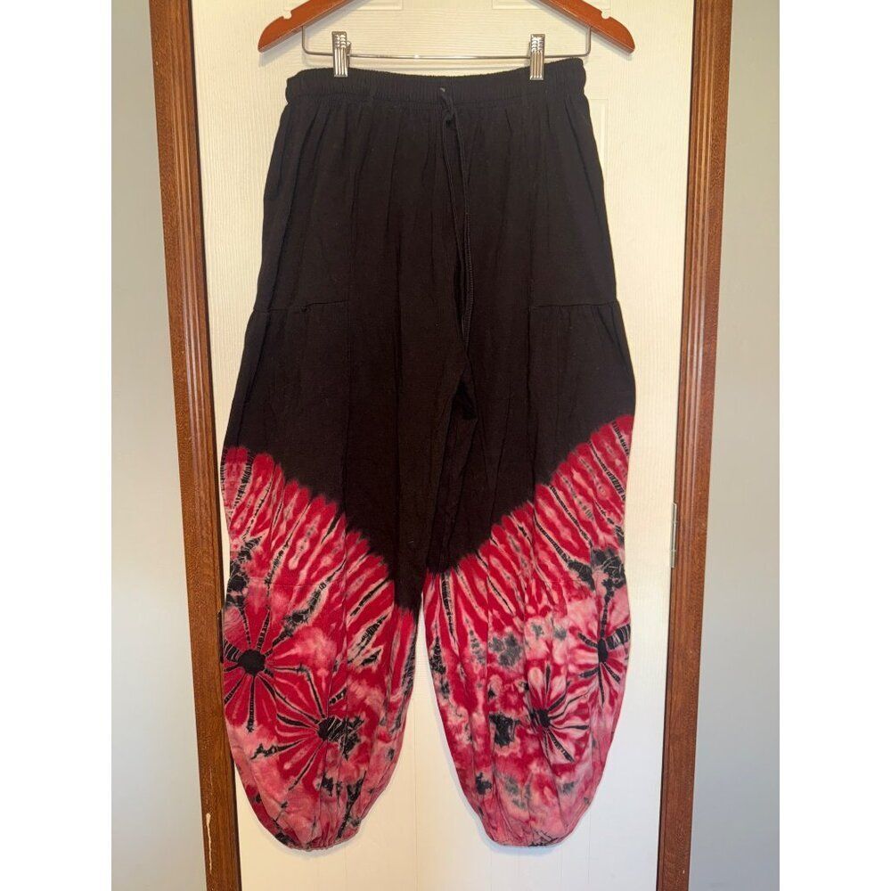 Unique Batik Black & Red Baloon Tie-Dye Pants Materials One Size - Picture 2 of 11